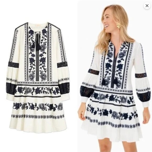 Boho Chic Tory Burch Gabriella 100% Cotton Embroidered Dress Size 0 - Picture 15 of 15